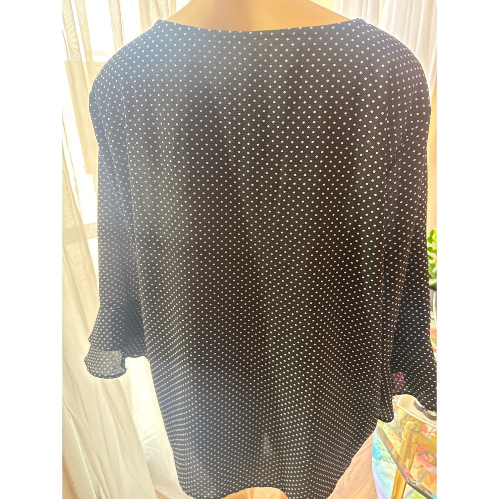 Cathy Polka Dot Zipper Front Blouse XL Black White Tassel Chain Ruffle Sleeve - Picture 5 of 6
